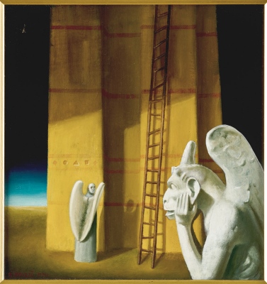 Le penseur, olje, les / oil on wood, 2001, 14x14 cm