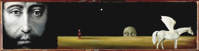 Prihod novega časa / The Arrival of New Time, olje, les / oil on wood, 1998, 6,5x26,5 cm